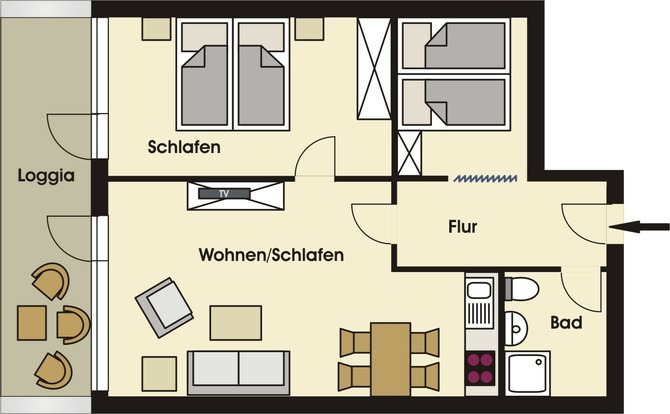 Ferienwohnung in Scharbeutz - Haus Meeresstrand - App. 409 - Grundriss